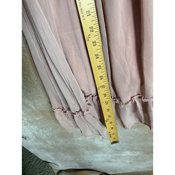 Light Pink Smocked Off Shoulder Ruffle Hem Dress Long Sleeve Boho Chic - Picture 5 of 7